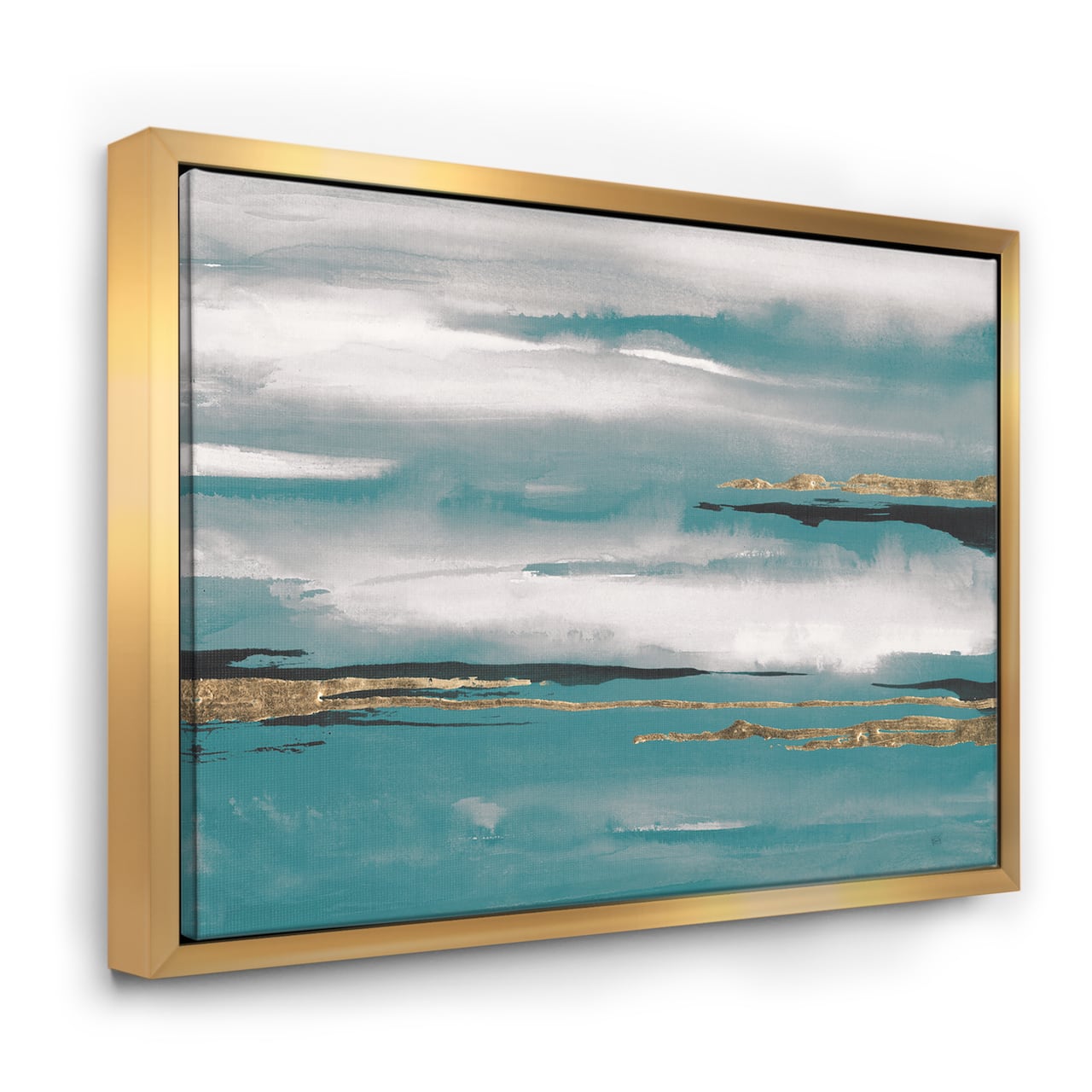 Designart - Glam Teal Watercolor II - Modern & Contemporary Canvas in Gold Frame